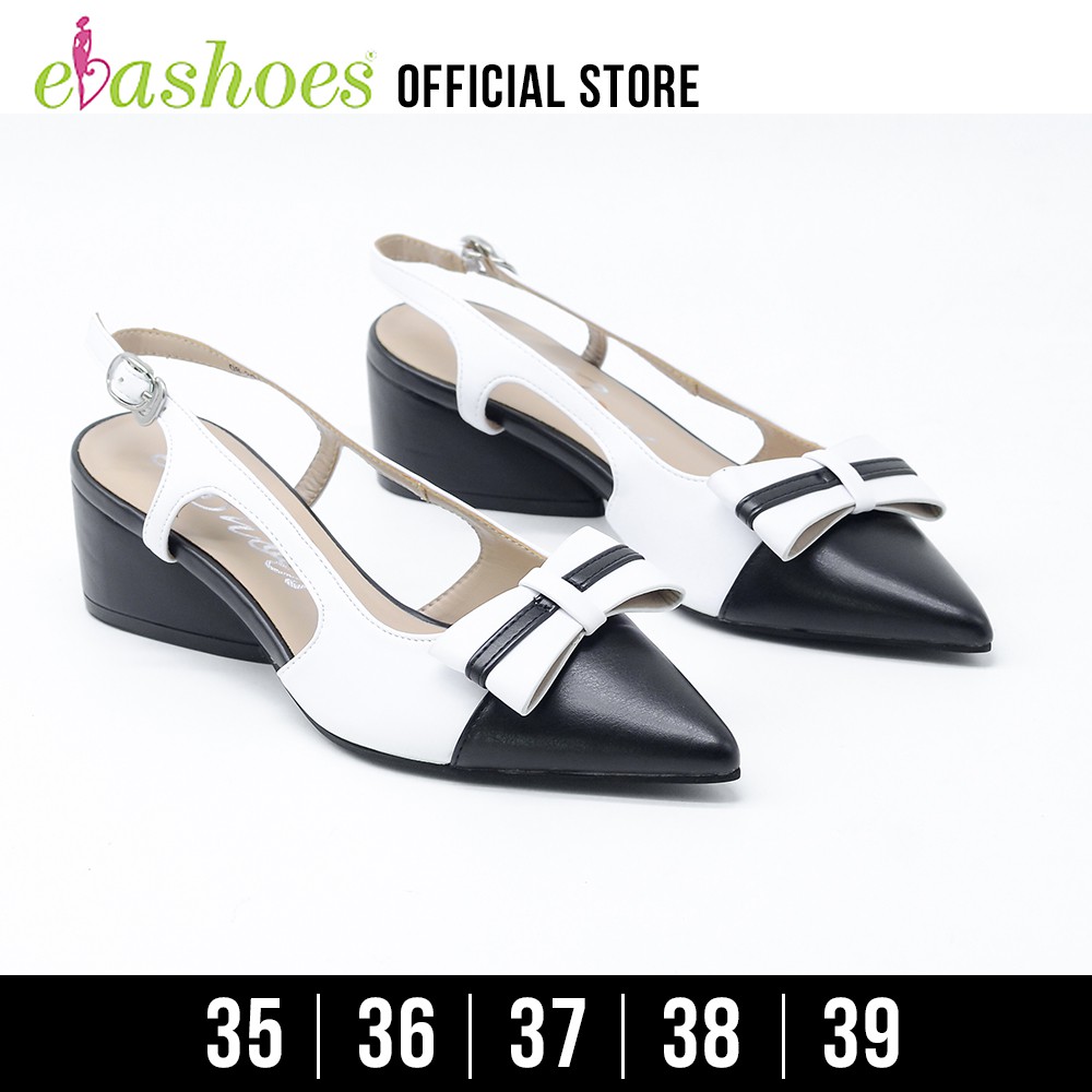 [Mã BMLTA50 giảm 10% đơn 99K] Sandal Cao Gót Bít Mũi Phối Nơ Da Tổng Hợp 5cm Evashoes - EvaP236(Màu Nâu,Trắng)