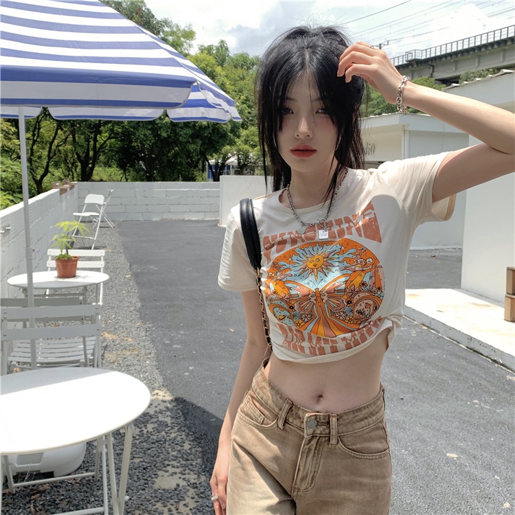 Áo Thun Ngắn Tay In Họa Tiết Phong Cách retro Mỹ Cho Nữ