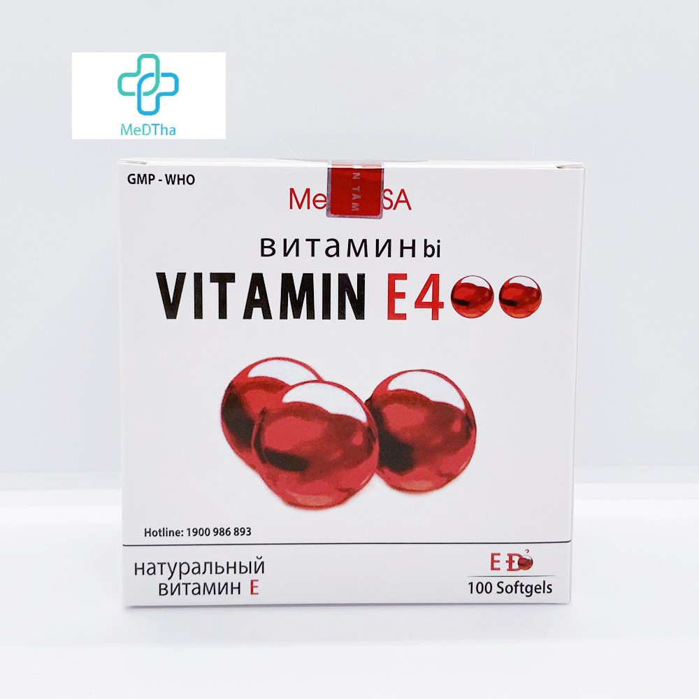 Vitamin E đỏ 400IU - Hỗ trợ làm đẹp da, ngăn ngừa lão hóa, có thêm lô hội (Hộp 100 viên) [Chính hãng]