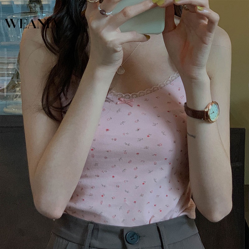 Áo hai dây WEANIA phối ren hoa thời trang mùa hè ngọt ngào cho nữ