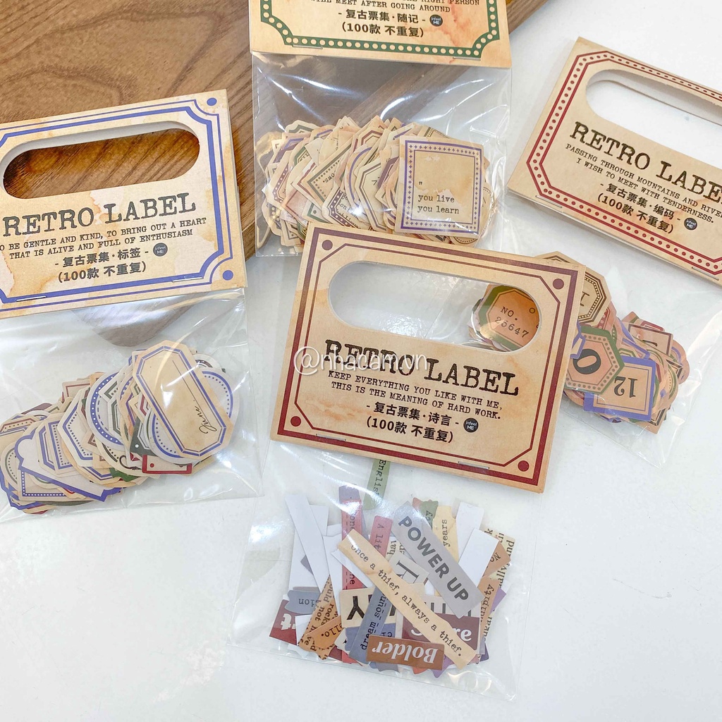 Set 100 Sticker Nhãn Dán, Tem Thư Vintage Trang Trí Bullet Journal Nhà Cam