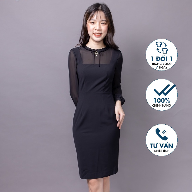 Đầm ôm,cổ tròn trần zen nơ Emspo DL2906