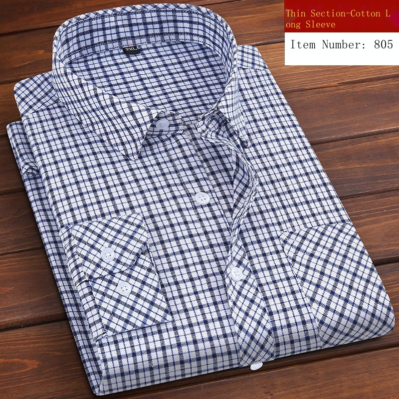 Áo Sơ Mi Cotton Nguyên Chất Tay Dài Kẻ Sọc Caro Chống Nhăn Cho Nam Trung Niên Và Bố