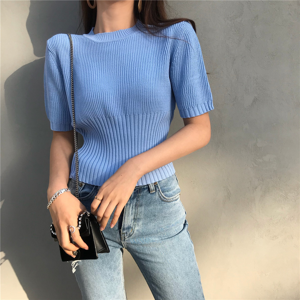 Áo thun IELGY tay ngắn cổ tròn màu trơn thời trang Hàn Quốc trẻ trung