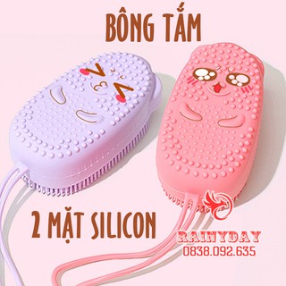 Bông tắm bọt biển silicon tạo bọt kỳ ghét cọ chà lưng tẩy tế bào da chết miếng mút 2 mặt lông siêu mềm