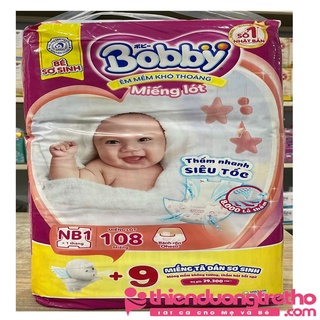 Tặng 9 miếng tã dán Tã- Miếng lót sơ sinh Bobby NewBorn1 NB1-108 miếng