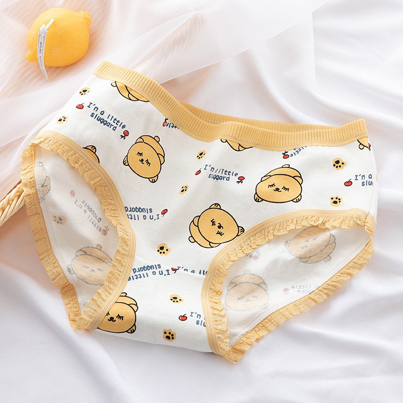 Set 5 quần lót cotton họa tiết gấu Pooh vàng mặc mát thấm hút mồ hôi_NuciFera