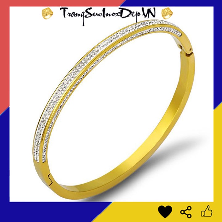 Vòng tay nữ titan cao cấp màu vàng nữa hàng đá sáng đẹp, mạ kĩ 4 lớp bền màu đem lại vẻ đẹp quyến rũ cho đôi tay của bạn