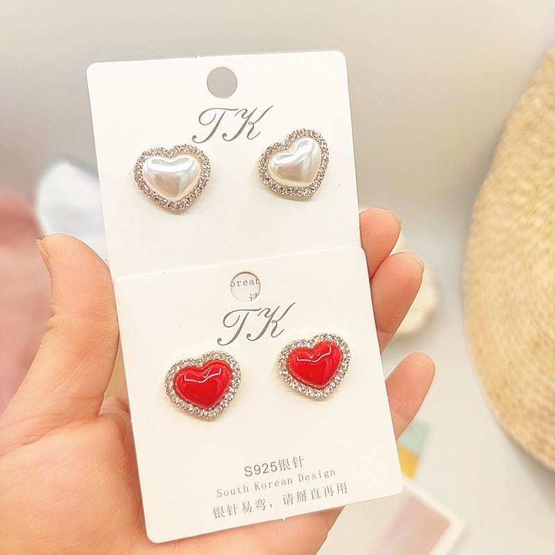 Bông Tai Hình Trái Tim Đính Đá Và Ngọc Trai Màu Sắc Thời Trang Cho Nữ