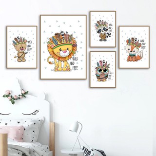 Tranh Canvas treo tường phòng ngủ cho bé, tranh động vật đáng yêu Mã DV07-DV14 (không khung)