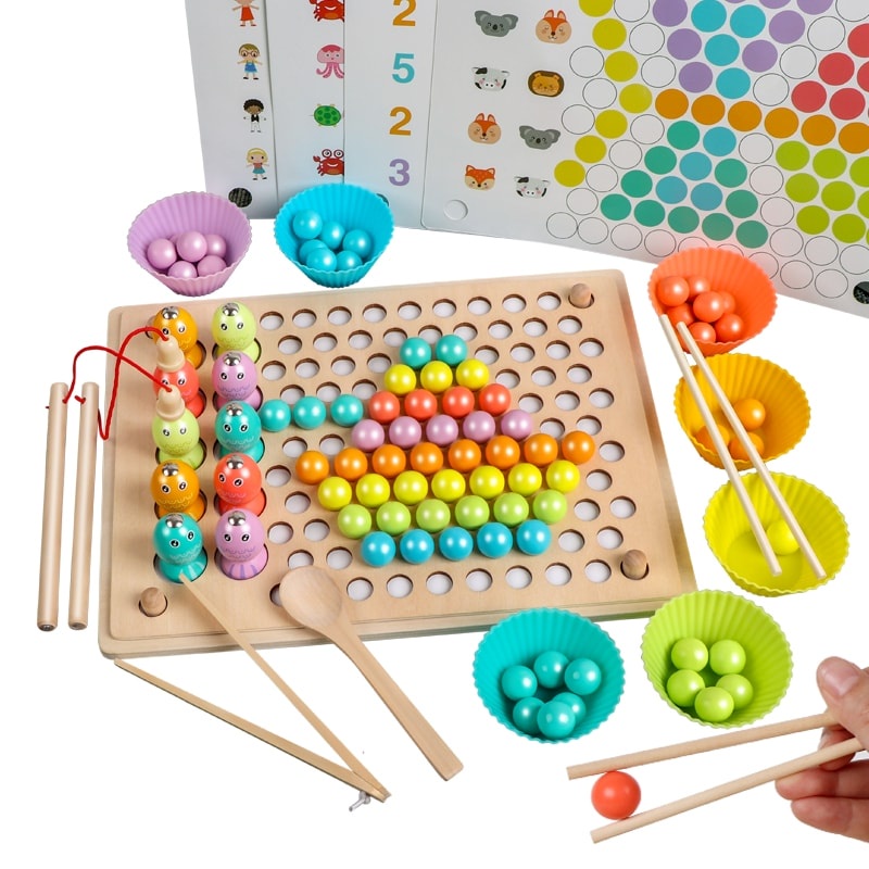 Bộ gắp hạt kèm bát đẹp ,bộ câu cá gỗ siêu xịn sò cho bé