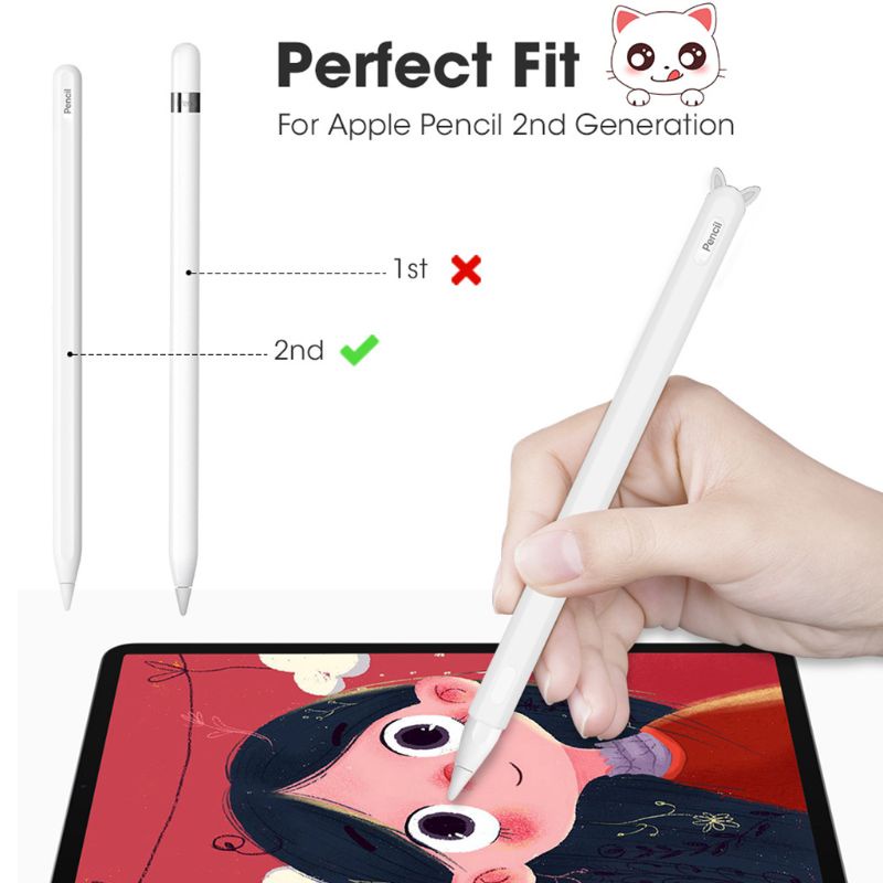 Vỏ Bảo Vệ Silicon Chống Lăn Hình Tai Mèo Dễ Thương Cho Bút Cảm Ứng Apple Pencil 2 Ipad Pro 2nd