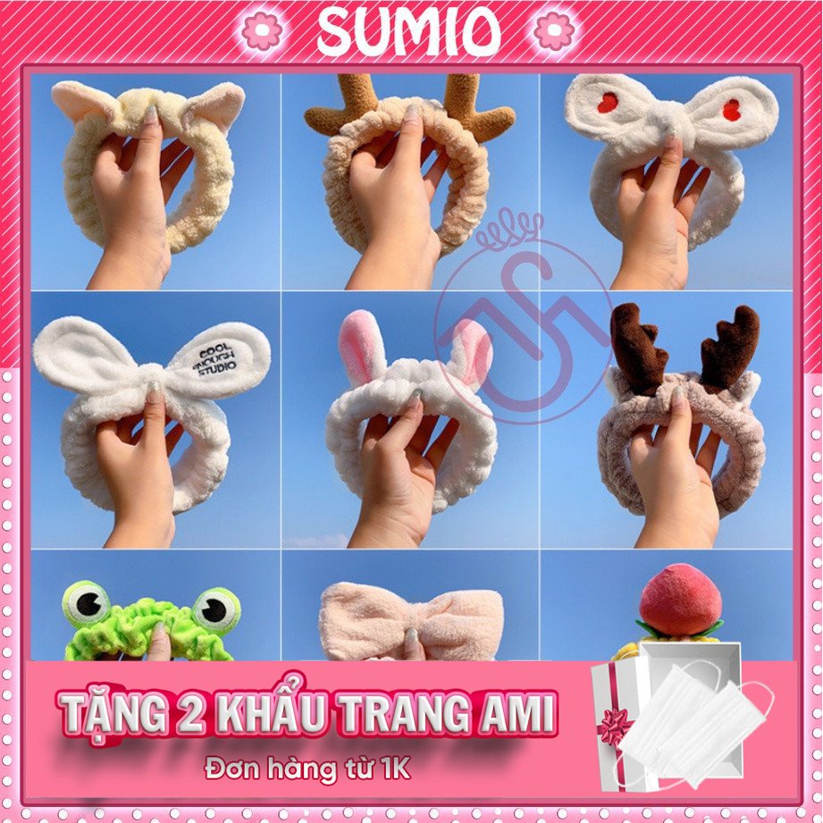 Băng đô rửa mặt bờm cài tóc turban dễ thương cute tai thỏ mèo tuần lộc gấu vải nhung nơ cho bé gái nam nữ Sumio_offical