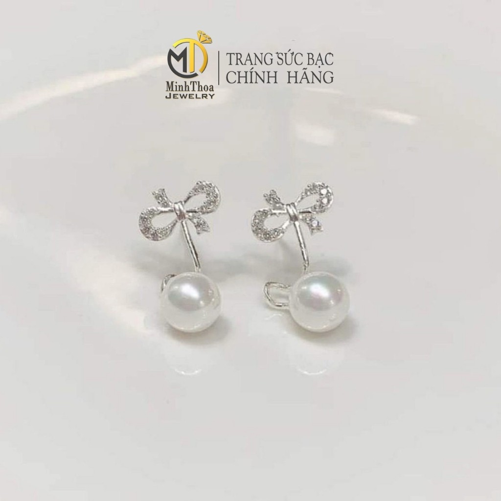 Bông tai, khuyên tai nữ bạc đẹp ,trang sức bạc nơ hạt tròn phong cách Hàn Quốc Minh Thoa JEWELRY 5.0