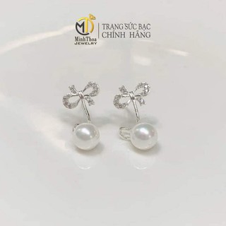 Bông tai, khuyên tai nữ bạc đẹp ,trang sức bạc nơ hạt tròn phong cách Hàn Quốc Minh Thoa JEWELRY 5.0