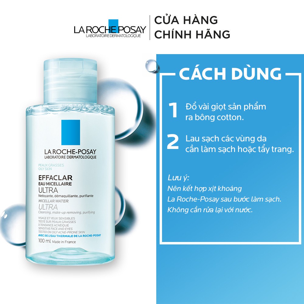 Nước làm sạch sâu và tẩy trang dành cho da dầu nhạy cảm  La Roche Posay Effaclar Micellar Water Ultra 100ml