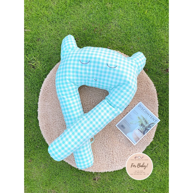 (Hàng cao cấp ) Gối ôm chữ U đa năng cho bé kẻ xanh mint (⭐️⭐️⭐️⭐️⭐️)