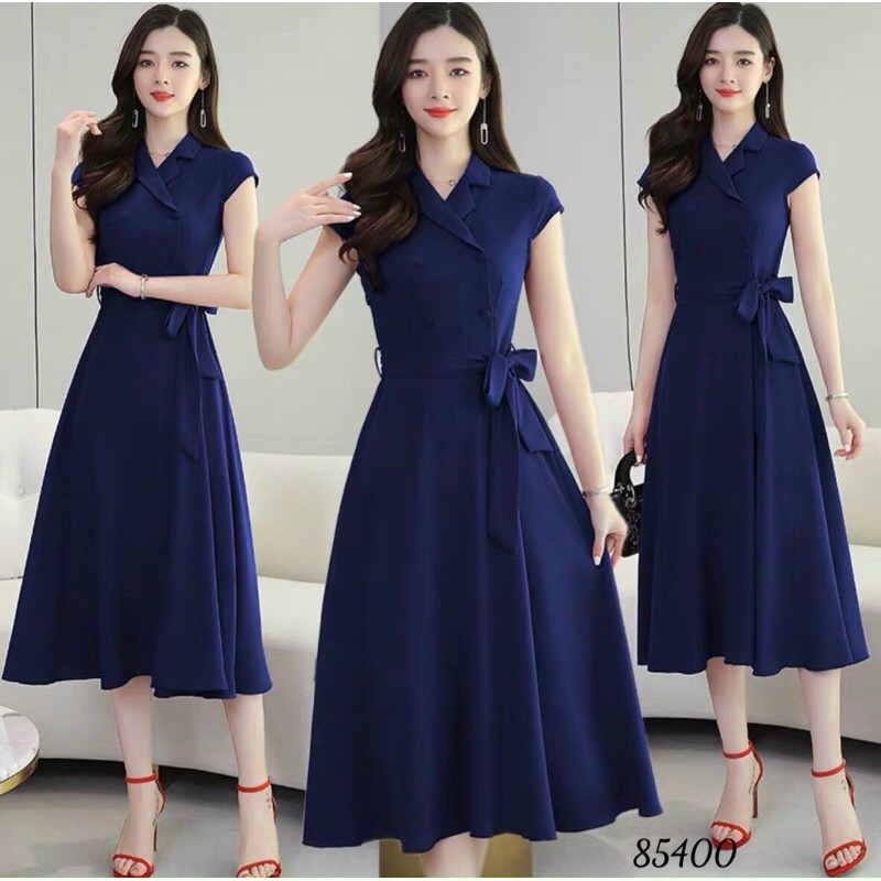 Đầm đẹp đồng giá đủ size 40-72kg _ Đầm xoè cổ vest eo nơ