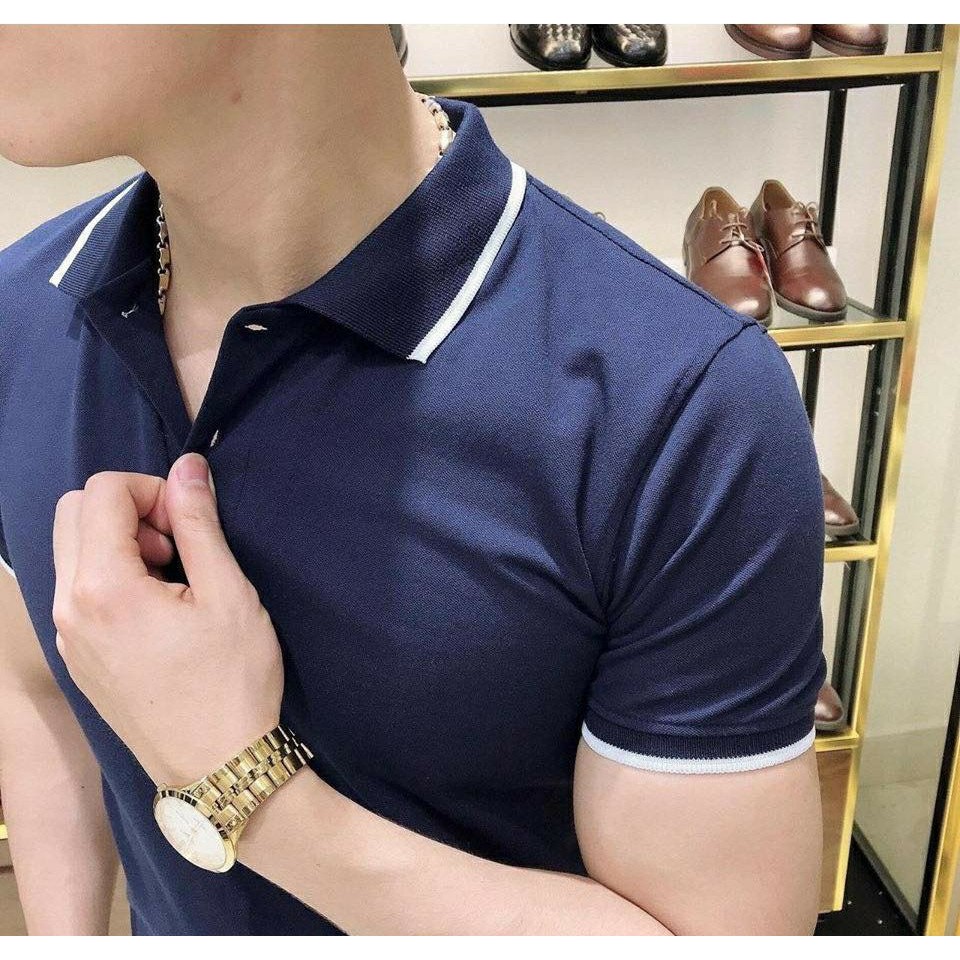 Áo phông nam ngắn tay cổ bẻ phối viền cao cấp : Kiểu dáng Hàn Quốc chất liệu cotton , co giãn 4 chiều | BigBuy360 - bigbuy360.vn