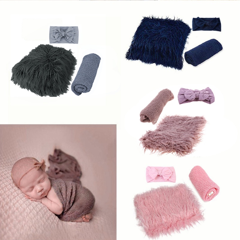 Set 3 Tã Vải Quấn Em Bé Sơ Sinh Màu Nude + Băng Đô Tiện Dụng