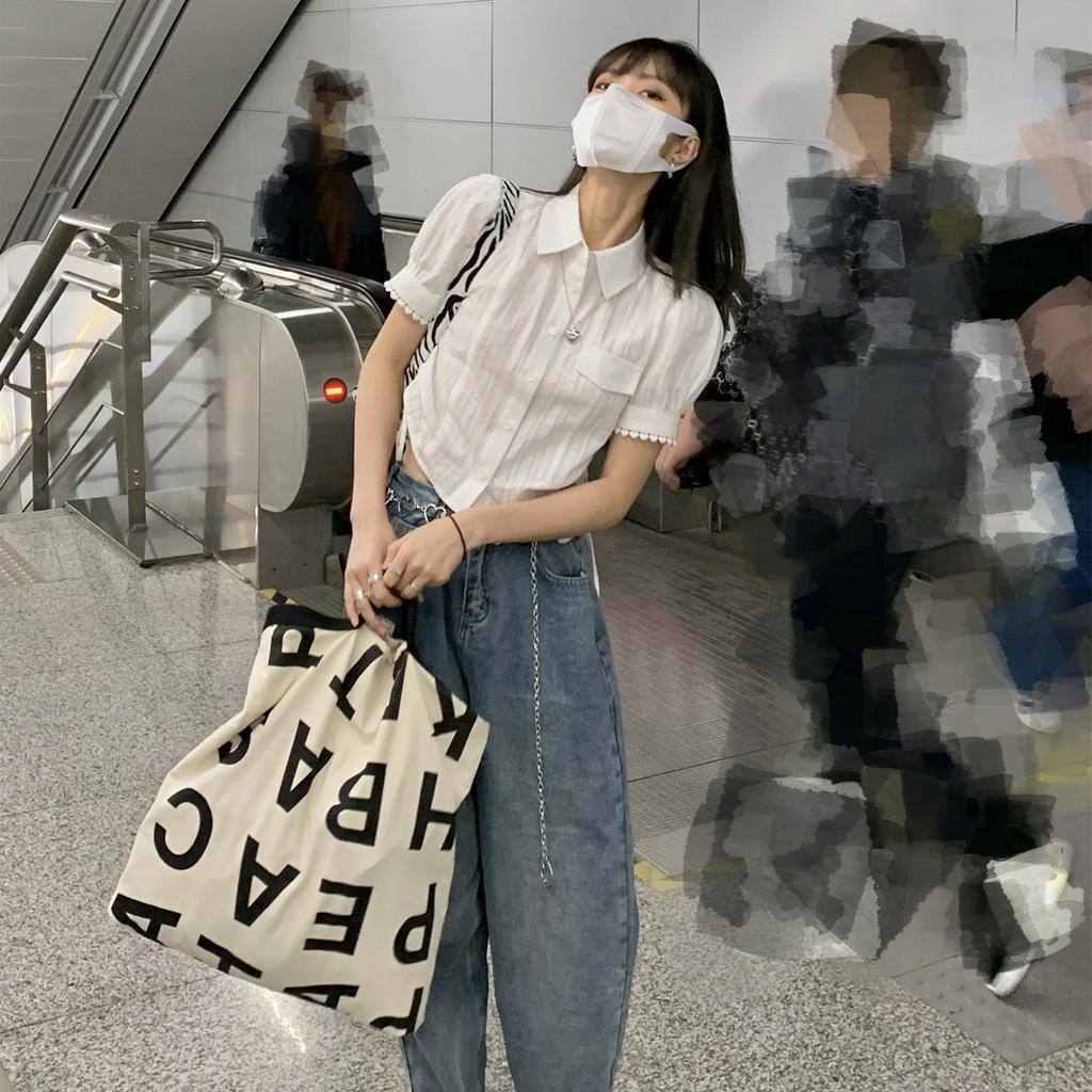 Áo kiểu cho nữ ngắn tay cổ chữ V xếp ly thời trang