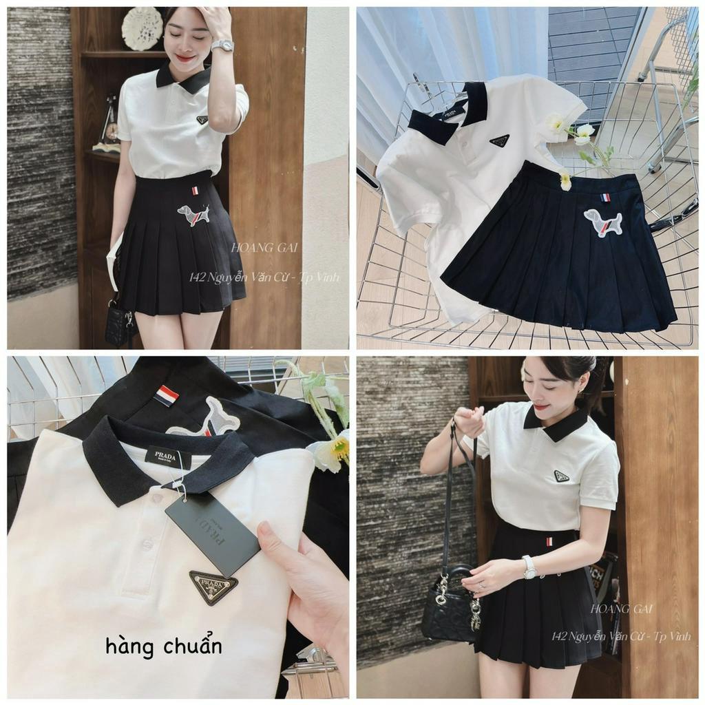 (G0259)Sét đồ nữ áo Polo đen + chân váy đen xếp ly đẹp sang chảnh vô cùng mẫu mới hót