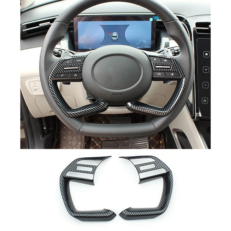 Khung Dán Trang Trí Nút Điều Khiển Vô Lăng Xe Hơi Hyundai Tucson 2021 2022 Bằng Sợi Carbon