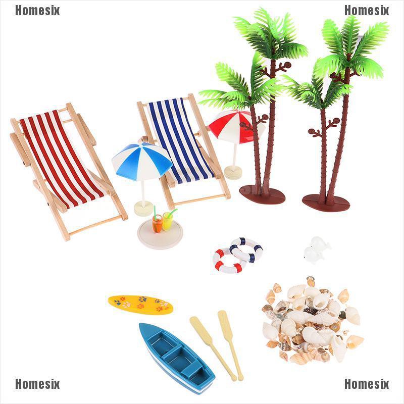 [HoMSI] 18Pcs 1:12 Dollhouse Miniature Deck Chair Beach Umbrella Boat Shell Kits Decor SUU