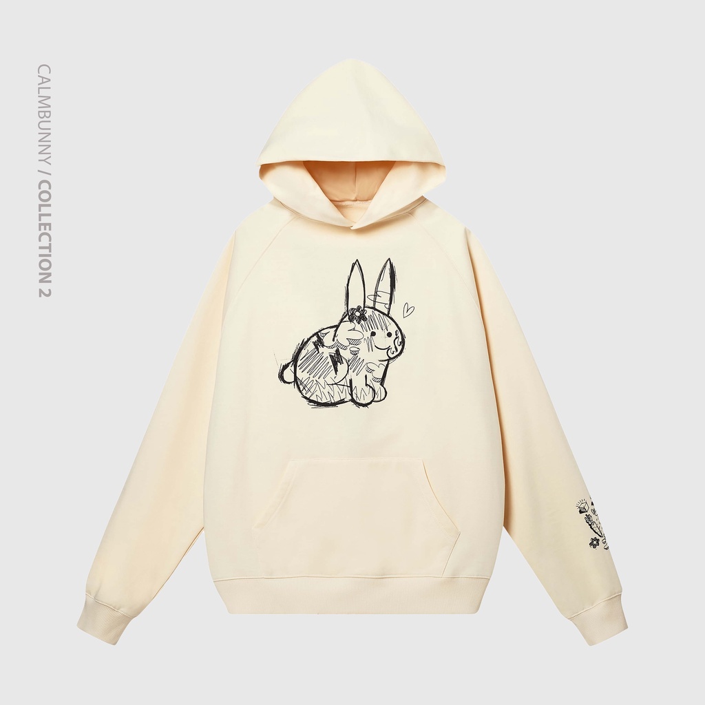 Áo hoodie tay dài CALMBUNNY khoác nam nữ đẹp form rộng kem BUTTER