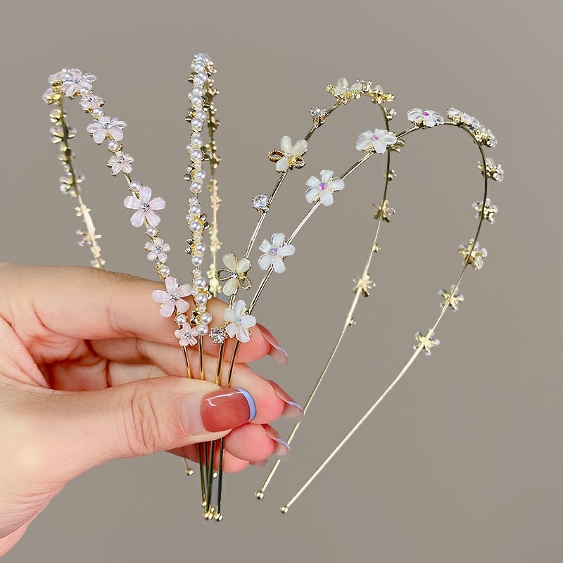 Cài tóc đính đá hình bông, băng đô cài tóc dễ thương