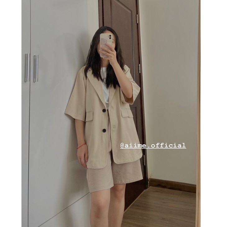 Áo Blazer tay  ngắn/ Vest cộc tay nữ dáng rộng túi nắp khoác ngoài phong cách hàn quốc | BigBuy360 - bigbuy360.vn