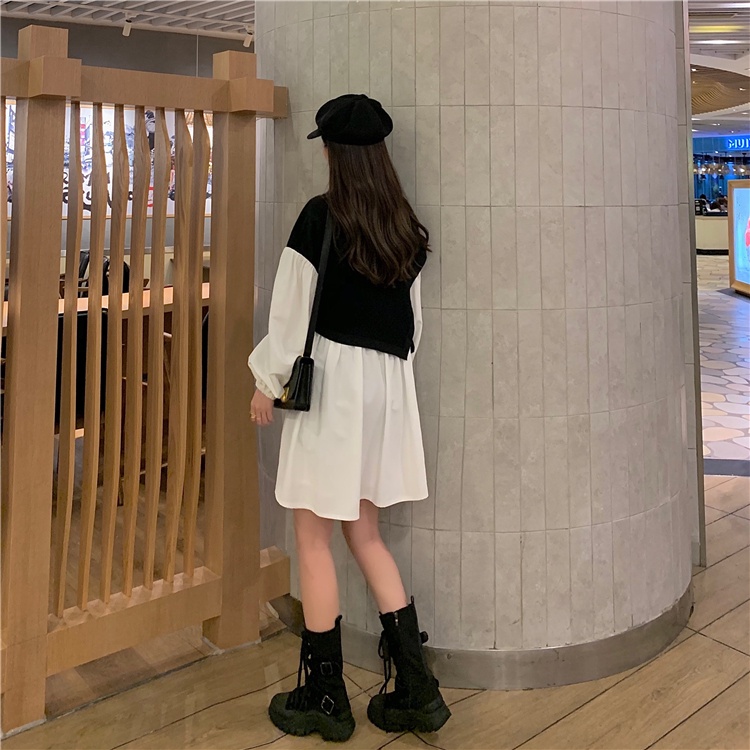 Đầm nữ Perty màu trơn dáng rộng tay phồng thời trang Hàn Quốc