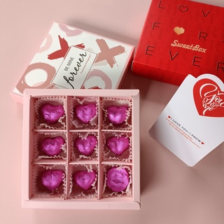 Socola Valentine quà valentine cho nam nữ kèm thiệp hộp vuông viên trái tim bọc giấy bạc
