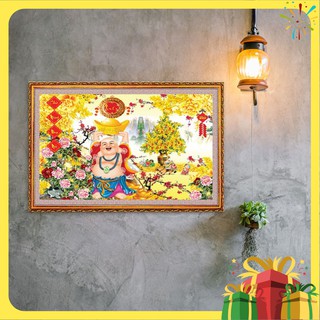 Tranh tết Kim Tiền Phật Di Lặc tiền vàng phú quý ép gỗ treo tường TT1573