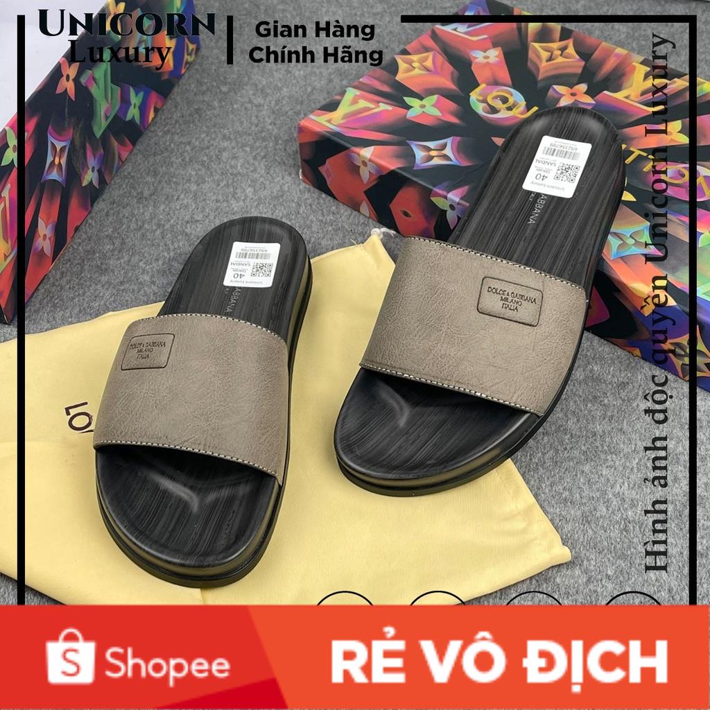 Dép Nam Dolce & Gabbana Xám [Dép quai ngang nam] da màu đen gầm đê cao su có bảo hành.