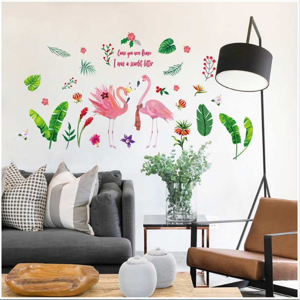 Decal trang trí 2 con Cò Hồng xinh đẹp