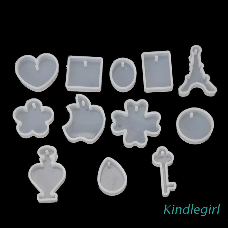 Bộ 12 Khuôn Silicon Làm Móc Khóa/Điện Thoại Bằng Epoxy Hình Hoa/Hình Học