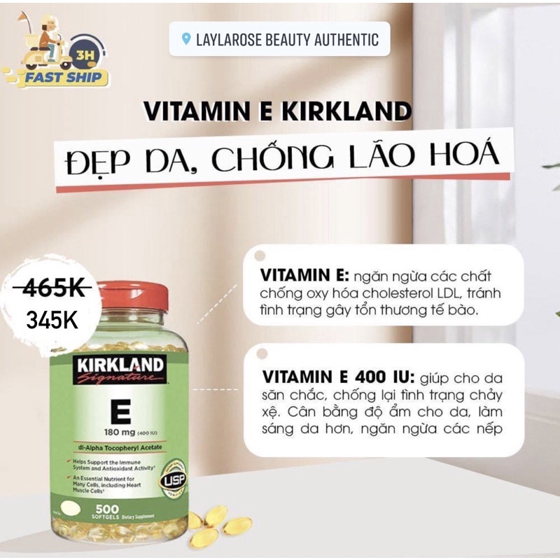 Viên Uống Vitamin E 400 IU 500 Viên Kirkland Của Mỹ 500 Viên