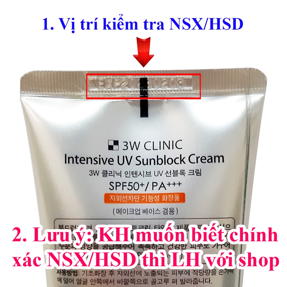 Kem chống nắng 3W Clinic Intensive UV Sunblock bảo vệ da SPF 50+ PA+++ 70ml Hàn Quốc