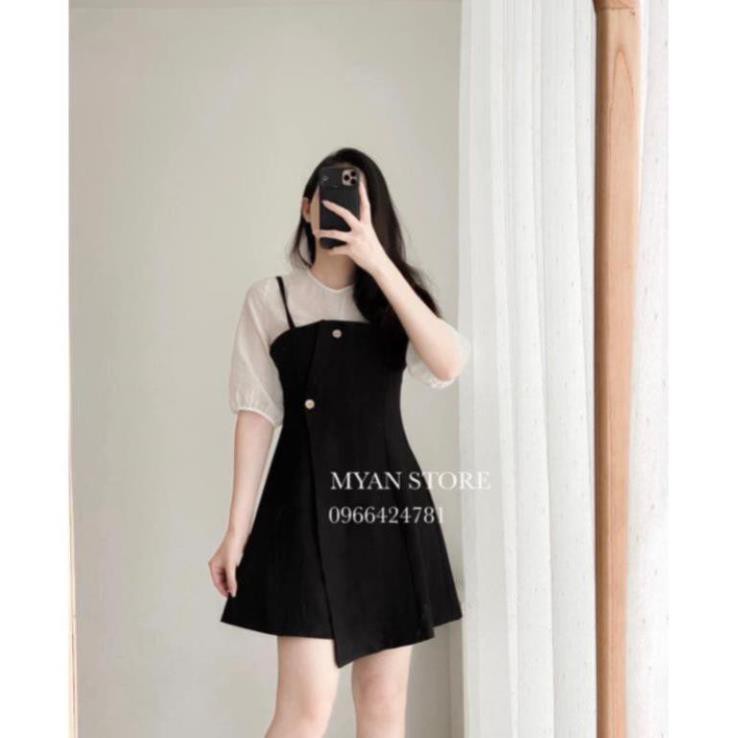 ĐẦM YẾM, VÁY YẾM VẠT LỆCH CÚC MIX CHÂN VÁY VOAN TRẮNG | BigBuy360 - bigbuy360.vn