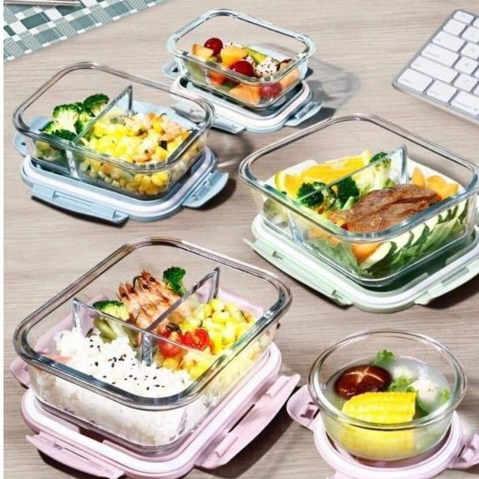 Thố Thủy Tinh Chia Ngăn Đựng Thức Ăn Đảm Bảo Vệ Sinh Sưt Dụng Được Lò Vi Sóng