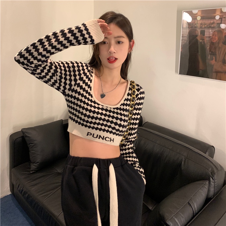 DUNEA Áo Croptop Tay Dài Cổ Thuyền Phong Cách Retro Gợi Cảm Cho Nữ