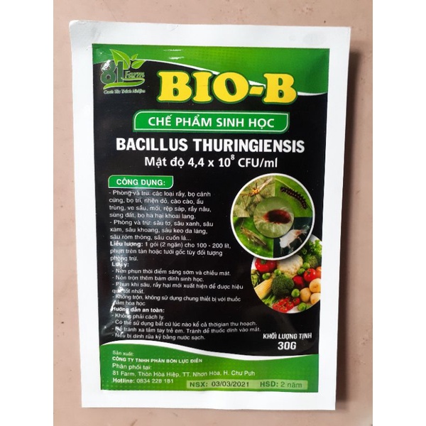 CHẾ PHẨM TRỪ SÂU SINH HỌC BIO-B GÓI 30GR Nhãn xanh