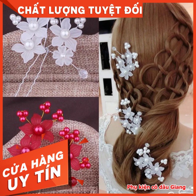 <TP>Trâm hoa hạt trai cài tóc cô dâu - Trâm cài tóc