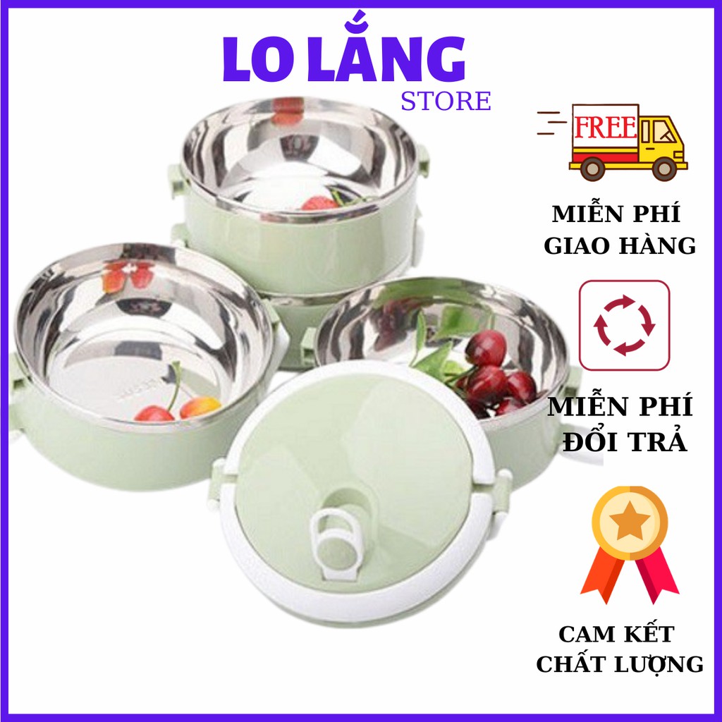 Hộp đựng cơm lúa mạch giữ nhiệt 2-3 tầng nhựa 2 lớp cách nhiệt kèm qua