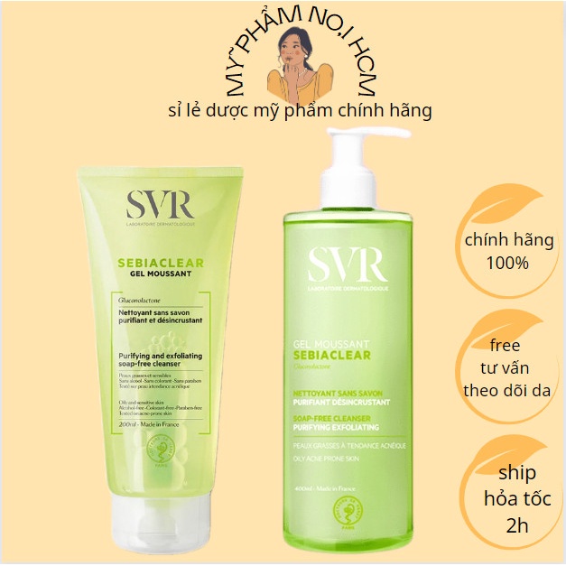 chính hãng Gel rửa mặt SVR 200ml - 400ml dành cho da dầu nhờn mụn.