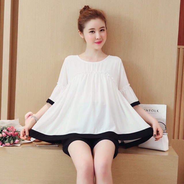 Áo Bầu Trắng Babydoll Xinh Xắn ❤ Rạng Ngời ❤ Trẻ Trung [Kèm Ảnh Chụp Thực Tế