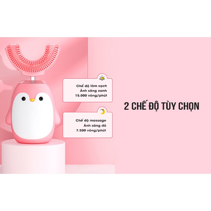 Bàn chải điện đánh răng cho bé chữ U WT-C04, Máy đánh răng điện tự động chữ U cho bé từ 2-8 tuổi, An toàn không độc hại