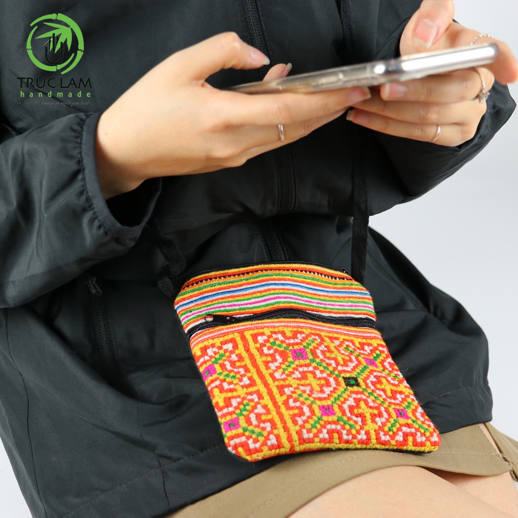 Túi Đeo Chéo Thời Trang Vải Thổ Cẩm Thêu Tay Trúc Lâm Handmade