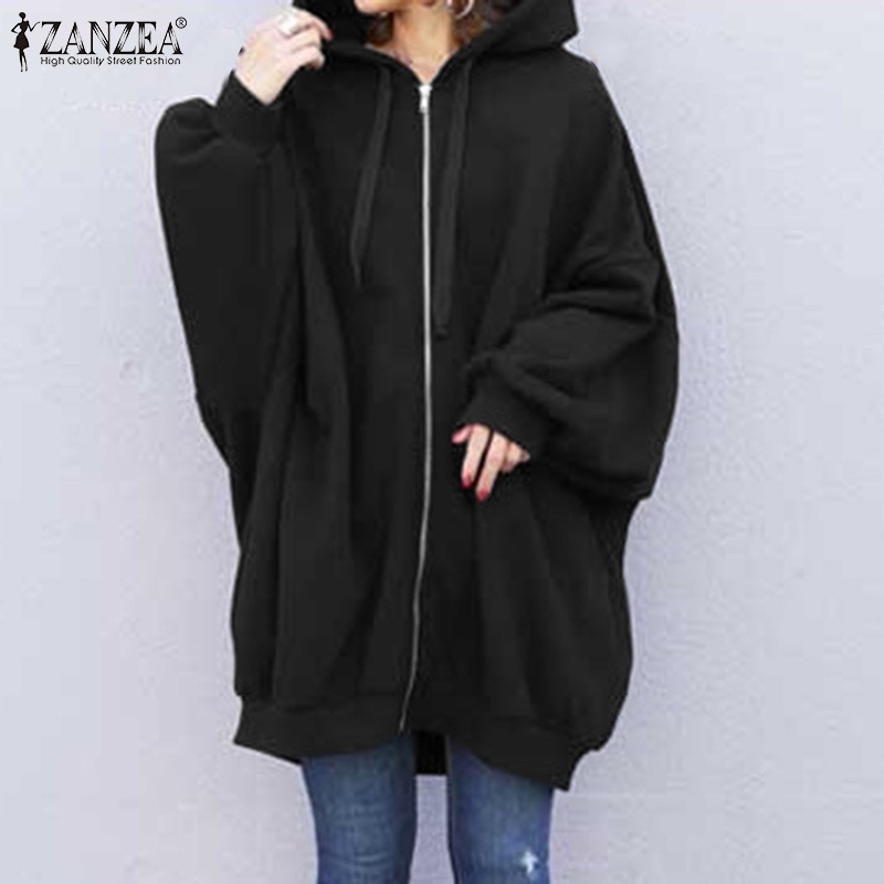 Áo khoác hoodie ZANZEA dáng rộng tay dài phối túi bên và khóa kéo trước phong cách đơn giản thời trang cho nữ | BigBuy360 - bigbuy360.vn